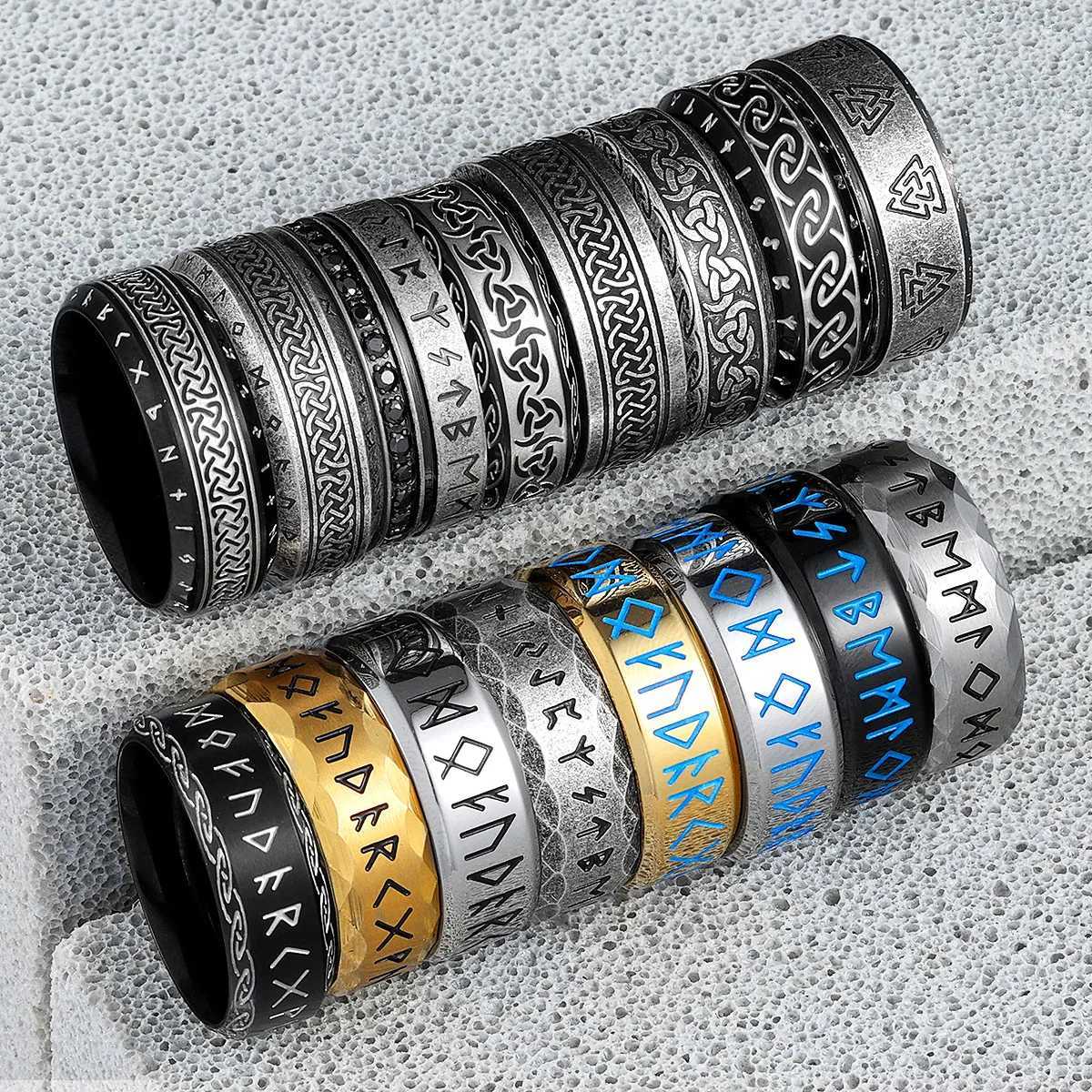 Vintage Nordic Viking Runes Celtic Knot Series Stainless Steel Womens Mens Rings Punk Biker Jewelry Creativity Gift Wholesale S250716