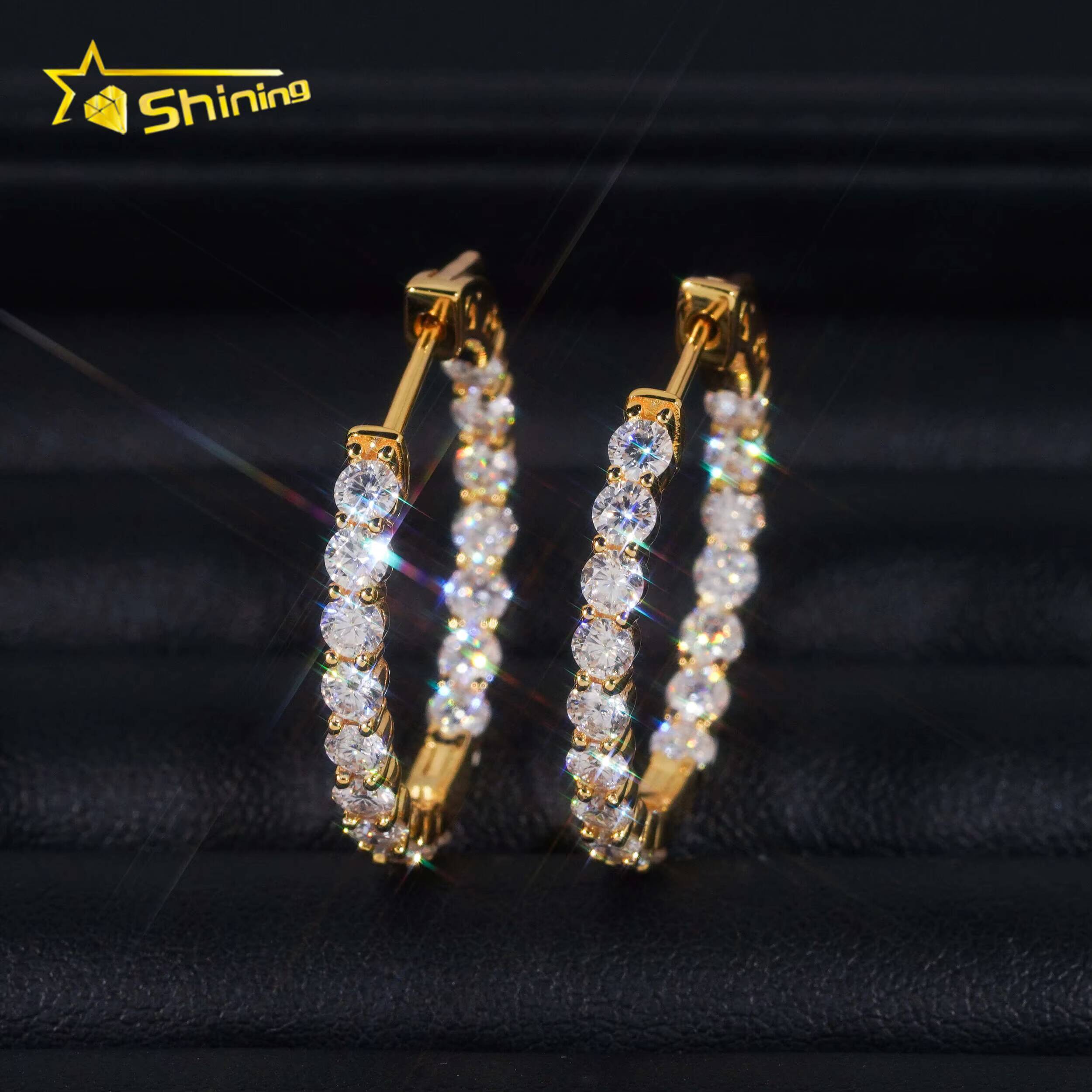 Ready to Ship Hip Hop Jewelry 925 Silver Gold Plated Inner Fully Iced Out Moissanite Stud Earrings Hoop Earrings With GRA