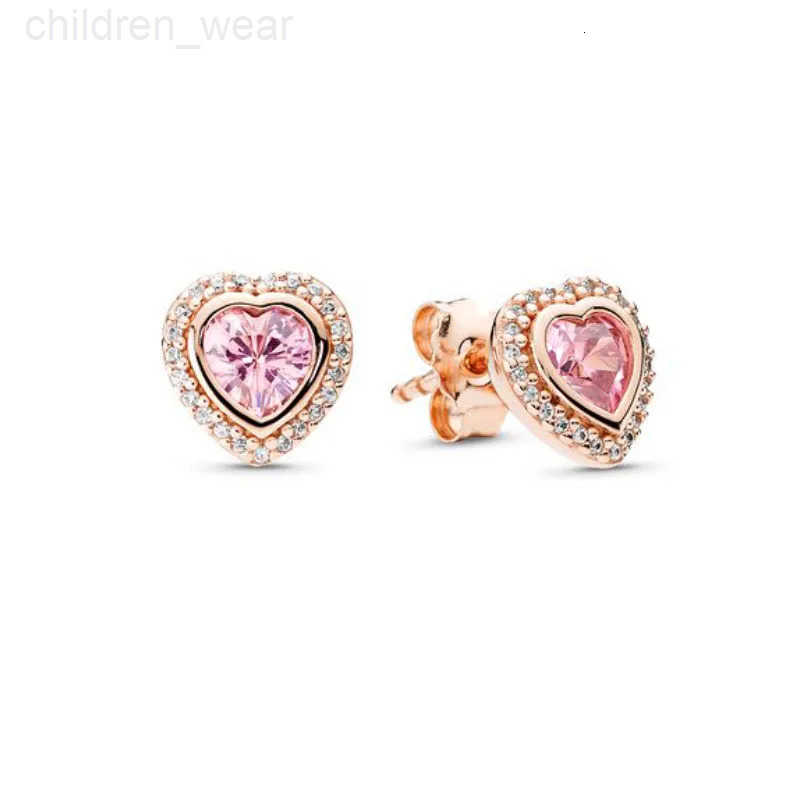 Disney Charming Red Pink Heart Gemstone Eternal Stud Earrings Fit Original Women Jewelry W20250716