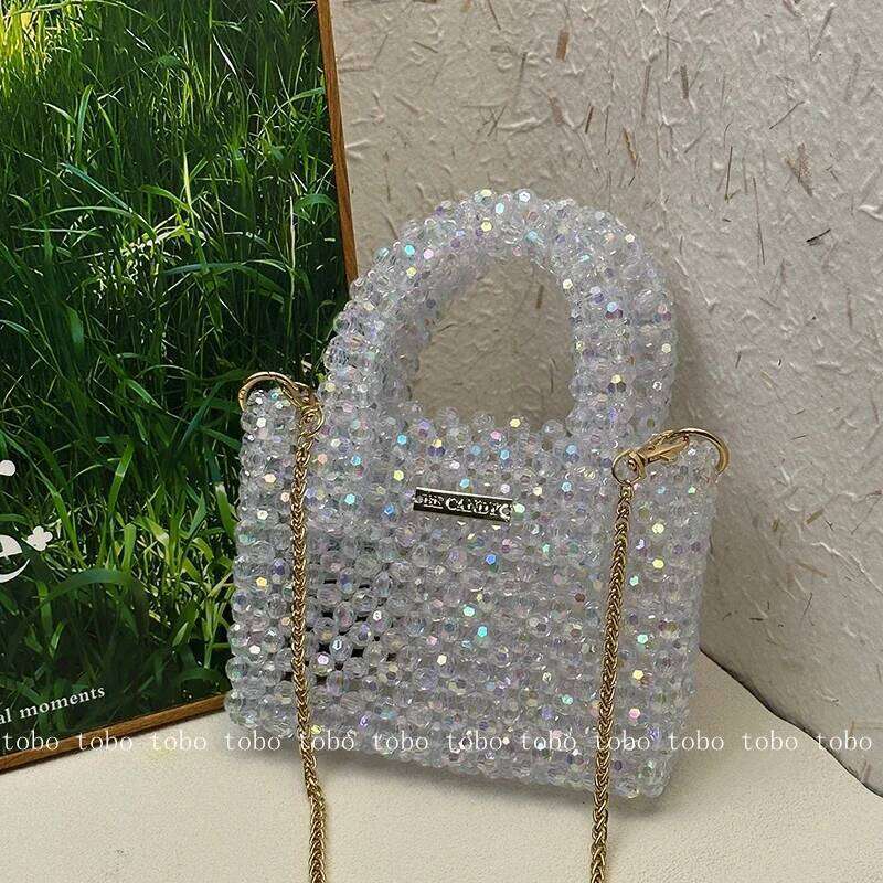 Brand Bead Shoulder Bag 2023 Shiny Cute Acrylic Beaded Wallets & Holders Ladies Homemade Bling Designer Summer Bags
