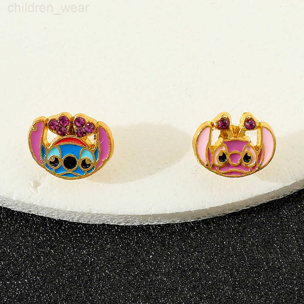 Disney Anime Cartoon Character Stitch Angel Earrings Kawaii Love Rhinestone Earrings Fashionable Luxury Womens Jewelry W20250716