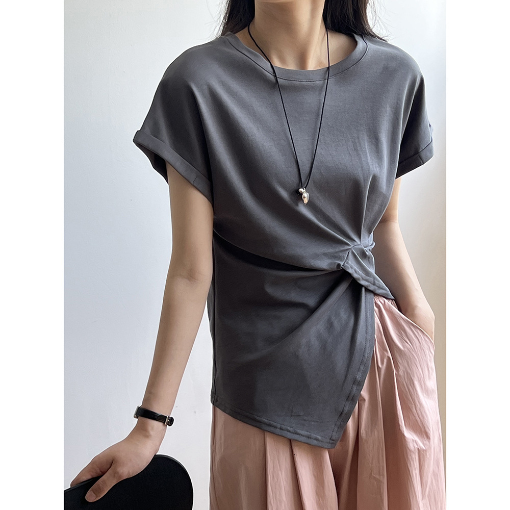 Summer New Women S T Shirt Yanshuang Irregular Round Neck Short Sleeve T Shirt For Women Summer New Design Sense Ruched Waist Top New Designer T Shirt