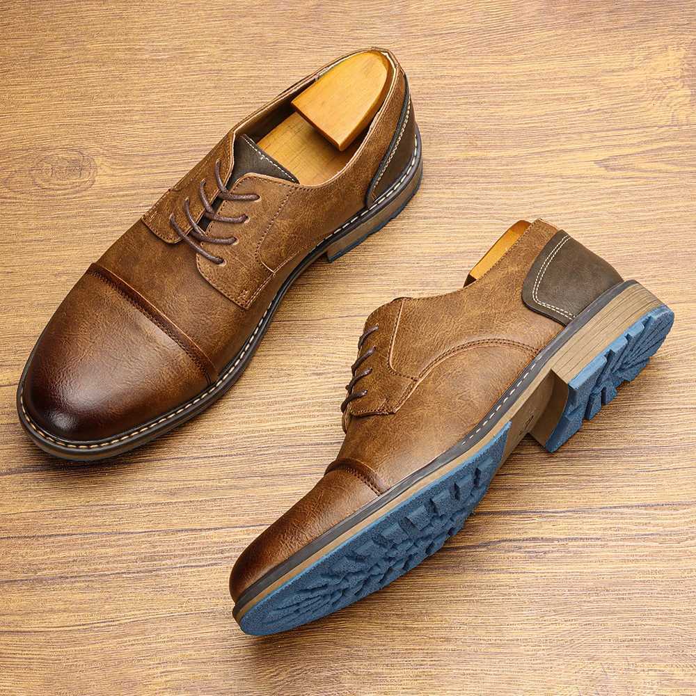 2025 Retro Mens Casual Derby Shoes Fashion Leather Footwear New Style Mens Slip-On Comfortable Men Shoes W250716