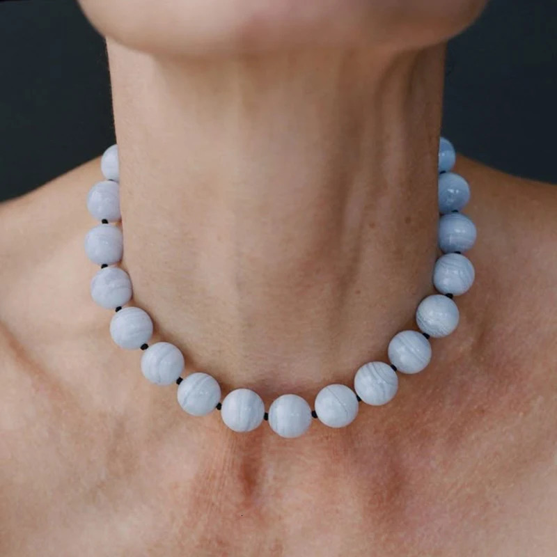 Punk Colorful Natural Stone Collar Chain Necklace Tiger Eye Malachite Round Beads Handmade Jewelry 250712