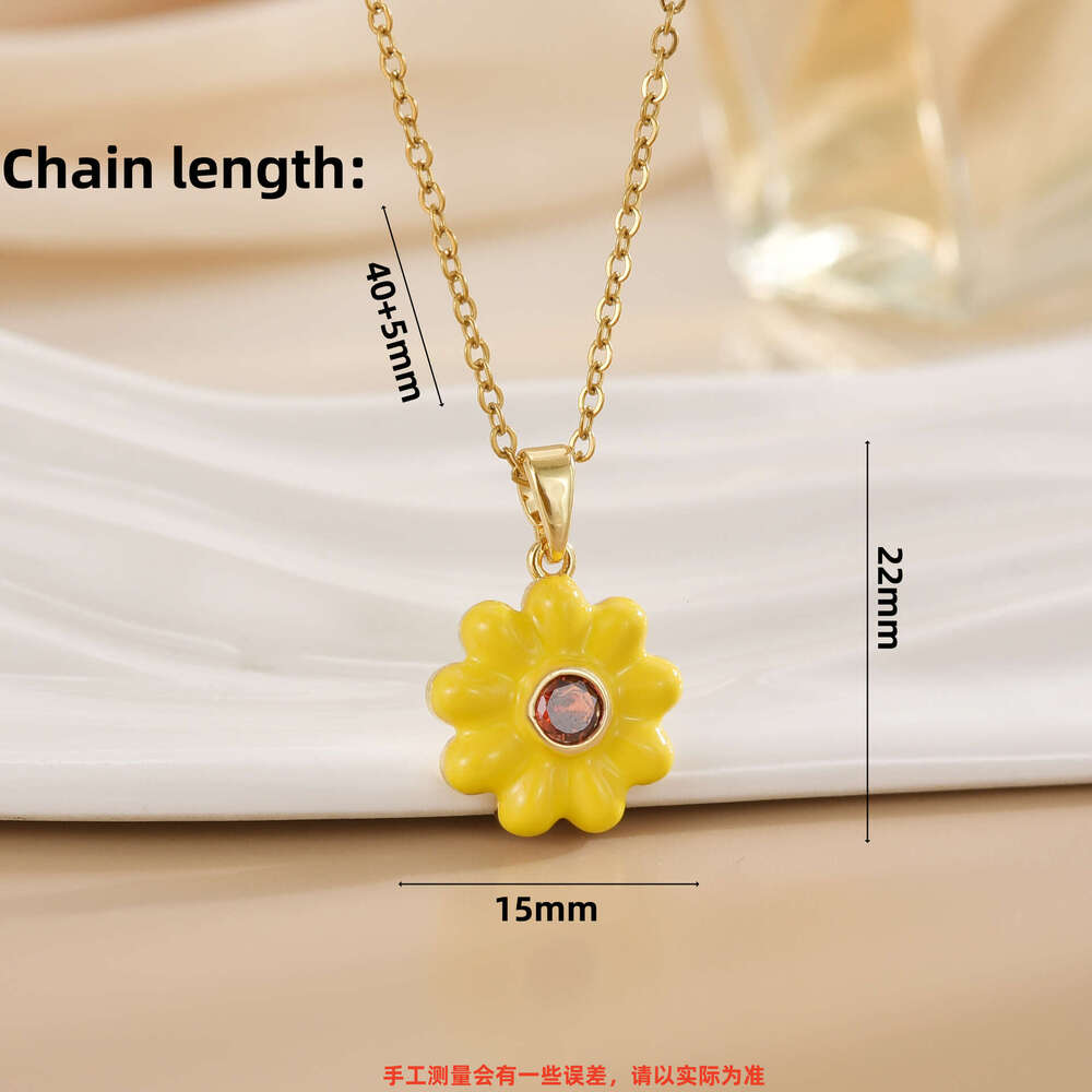 Titanium Steel Chain Non-Fading Oil-Drip Yellow Flower Necklace For Women, Light Niche High-End Jewelry Accessory 23C