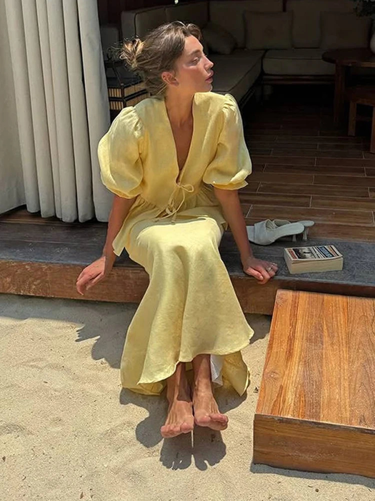 Womens Two Piece Long Skirts Set Puff Sleeve Tie- Front Peplum Top Slim Fit Maxi Skirt Summer Elegant Casual Daily Outfit 250715