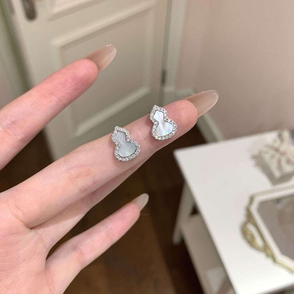 S Pure Sier Exquisite Mother-of-Pearl Zircon Small Gourd Bracelet Necklace Earrings Niche Light New Chinese Style Fortune and Prosperity Set