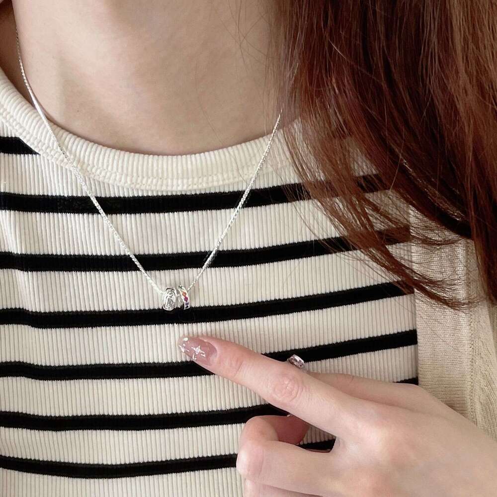 S Pure Sier Double Ring Letter Dia Passepartout Necklace Colorful Zircon Pendant Light High-end Clavicle Chain for Women
