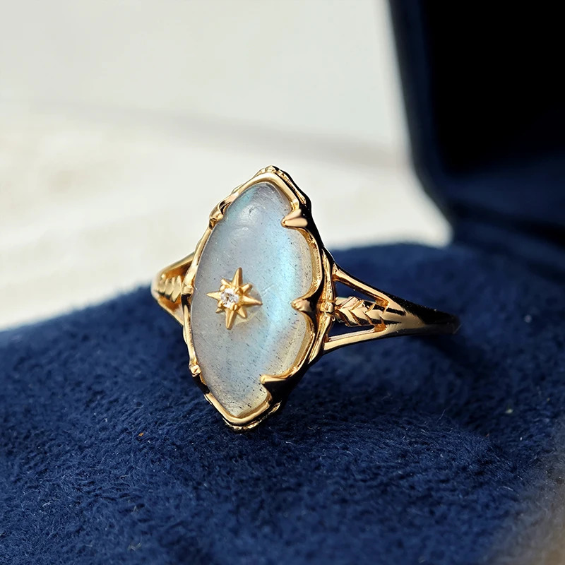LAMOON Gemstone Labradorite Ring For Women Natural Stone 925 Sterling Silver Gold Vermeil Jewelry Mysterious Sky Vintage Ring 250712