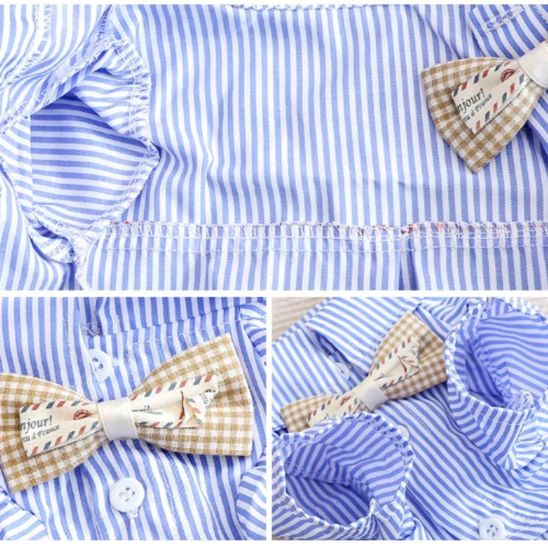 Pet Dog Clothes Bowknot Striped Shirts Thin Summer Blue Fashion Chihuahua Stripe Shirt for Small Dogs Clothing Wholesale 250711