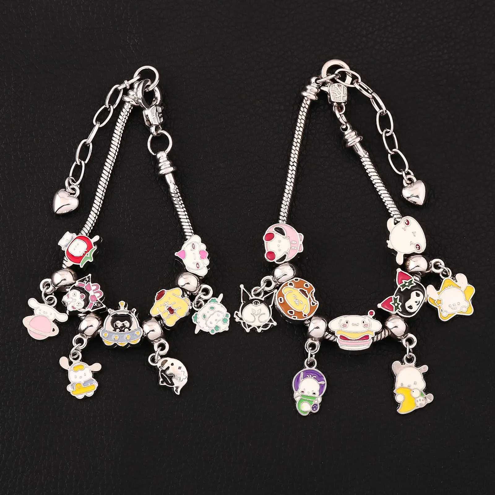 Sanrio Anime Hello Kitty Pendant Charm Bracelet Kuromi Classic Pink White Crystal Stone Adjustable Bead Bracelet in Silver and Gold Color Giftw250716