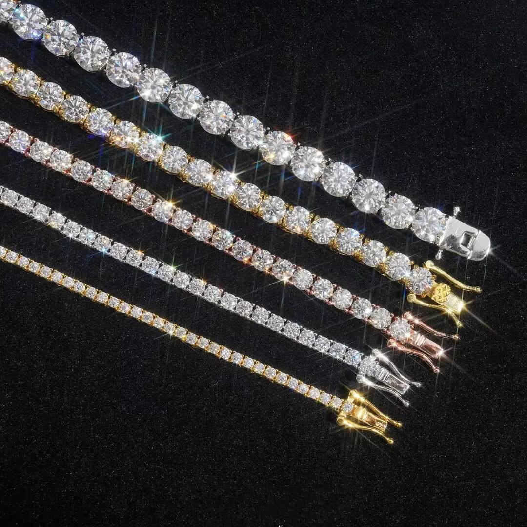 Hip Hop Iced Out Fine Jewelry Lab Diamond S925 Silver Vvs Moissanite Tennis Chain Necklace for Men Women