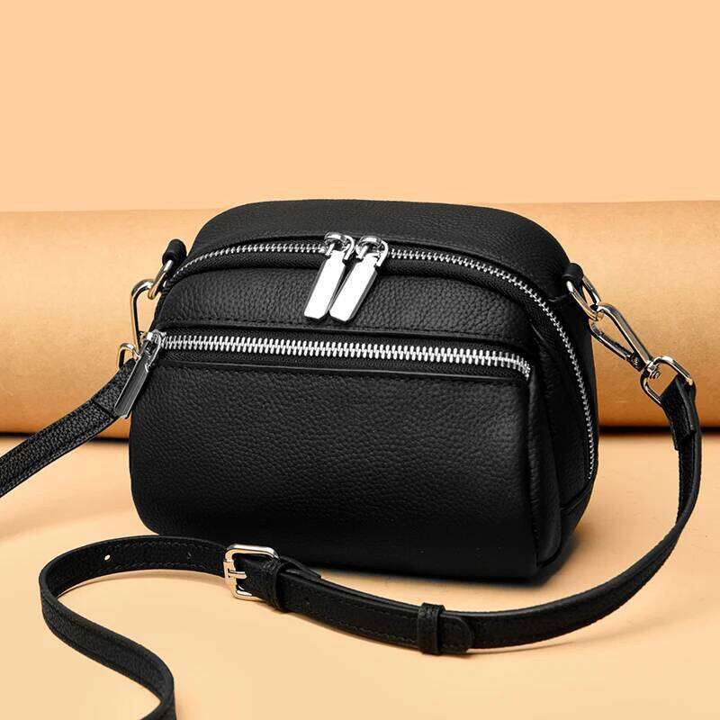 High Quality Genuine Leather Women Spring And Summer New Oxskin Classic Double Zipper Single Shoulder Crossbody Bag Handbag