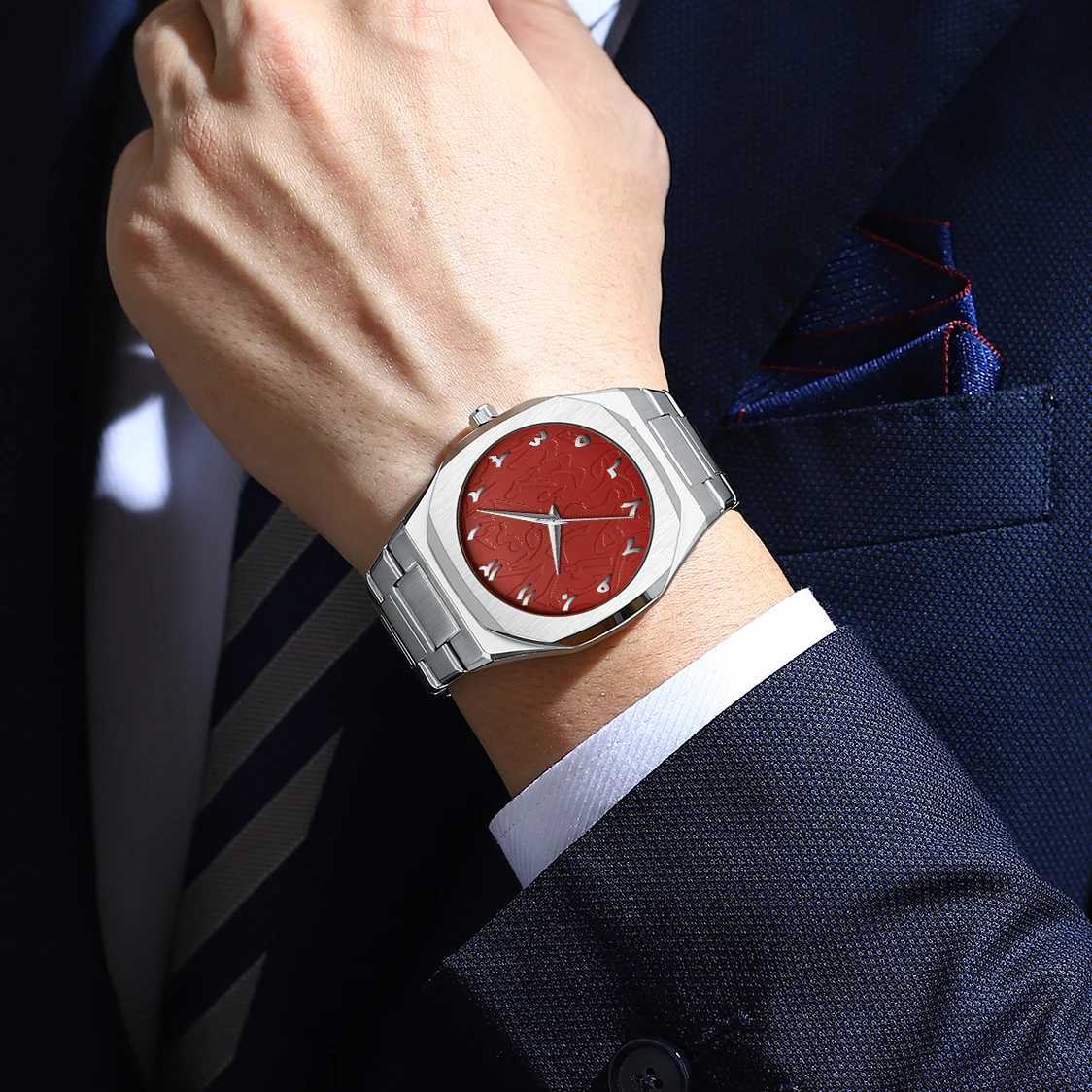 Modern minimalist personality creative all black men Arabic digital sports leisure alloy mens unique design Y250715