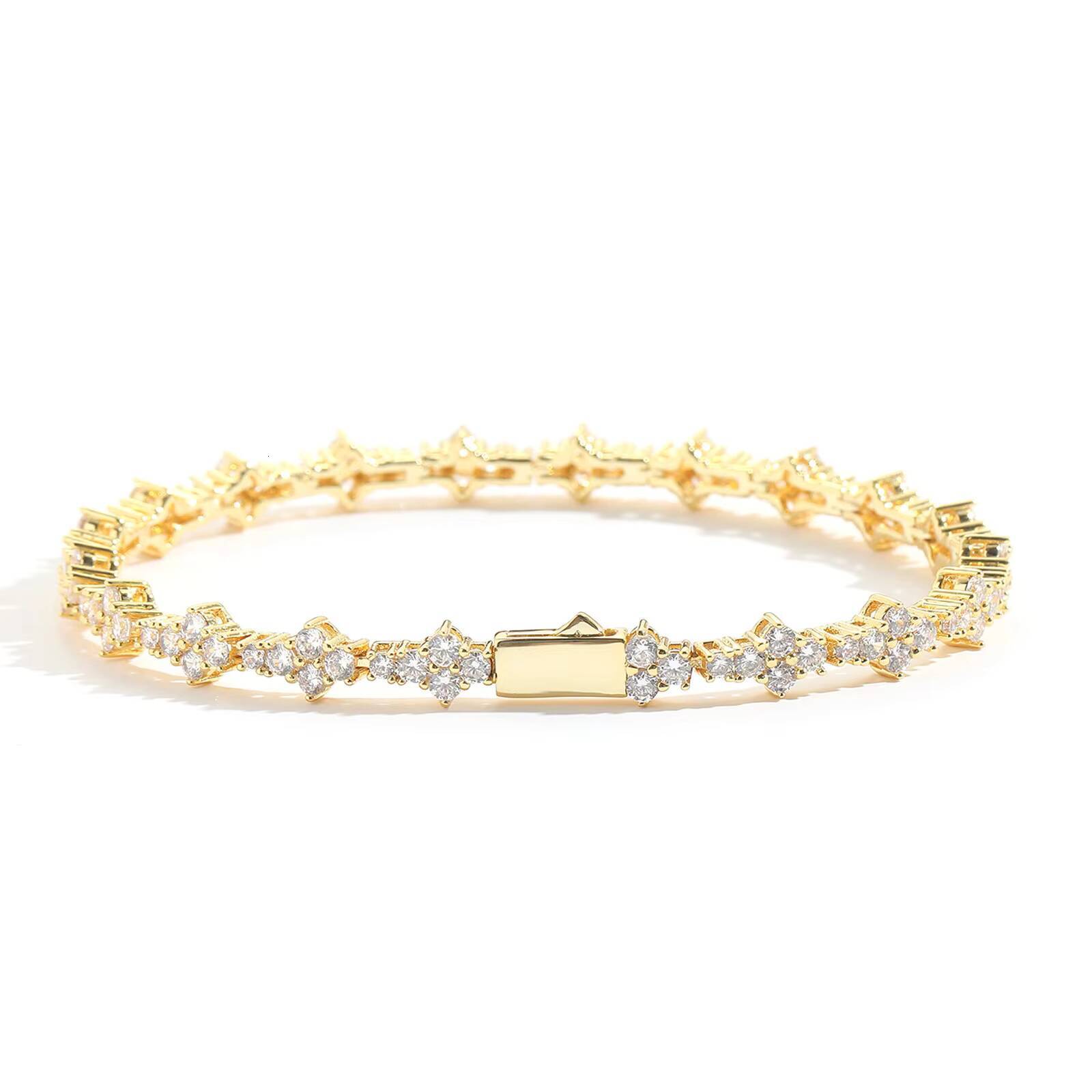 European and American Plum Blossom Tennis Chain Mens Trendy Spring Hip-Hop Bracelet with Zircon Fashion Jewelry