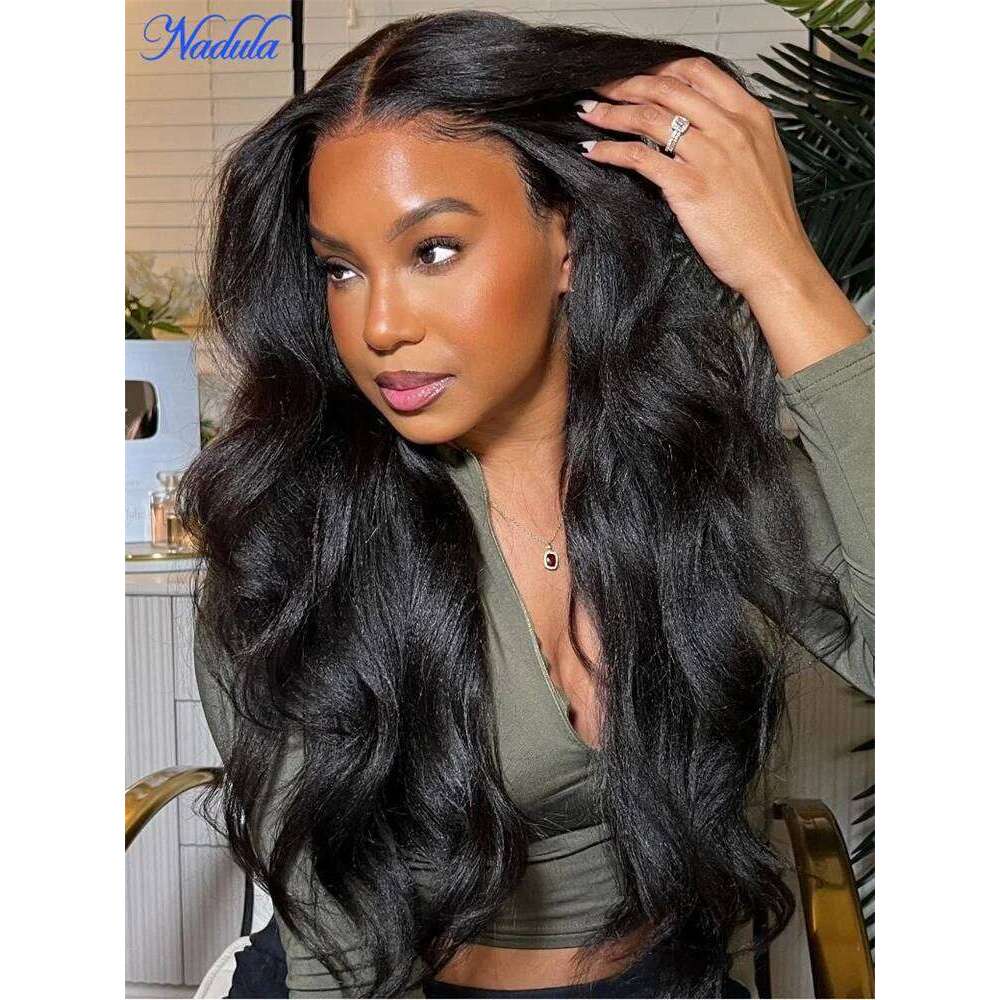 Nadula Drawstring Yaki Straight Glueless 7x5 Bye Knots Gueless Wig Human Hair Ready to Wear Fiber hair