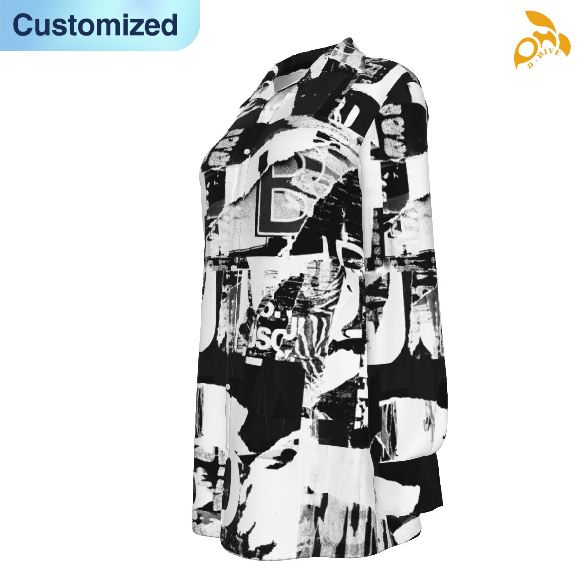 free shipping designer of customized trendy full-body printed women's long shirt with exquisite patterns from US