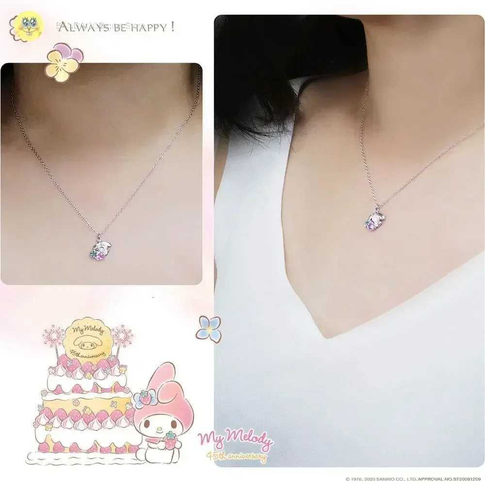 Sanrio Jewelry Silver Jewelry Mymelody Strawberry Bright Crystal 925 Sterling Silver Necklace Kawaii Sanrio Accessories w250716