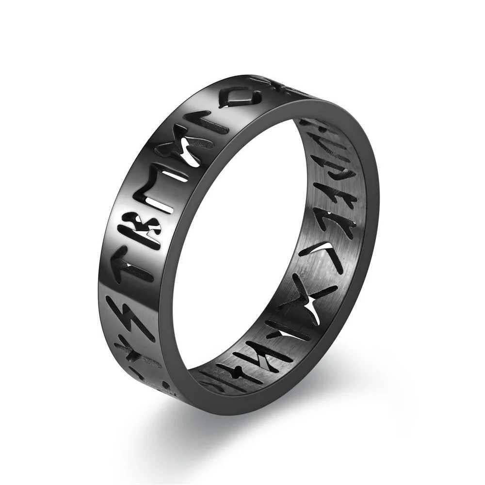 2025 New Stainless Steel Hollow Out Ring for Men Women Fashion Hollow Rune Design Finger Anillo Antiestres Anxiety Rings S250716