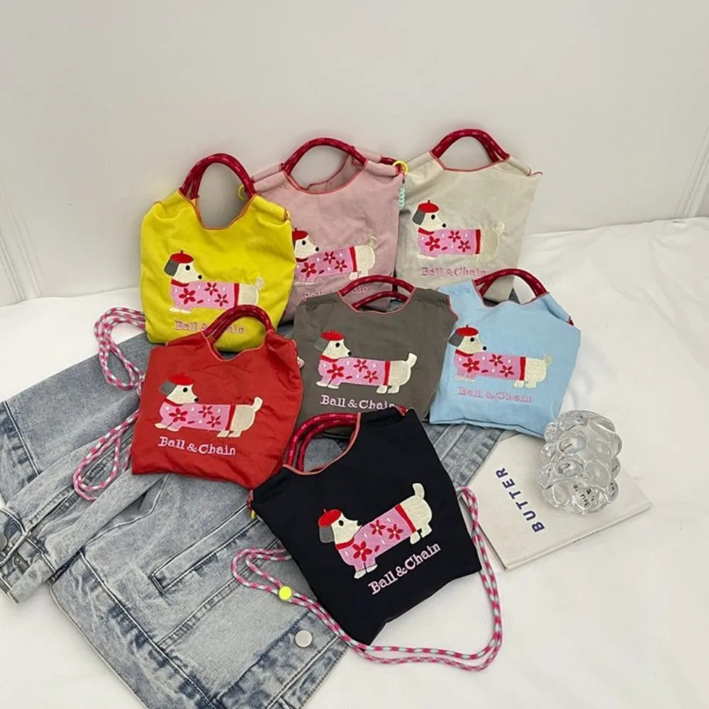 Fashion Embroidery Single Shoulder Bag Large Capacity Reusable Messenger Bags Simple Versatile Cartoon Dog Tote Bags 250714
