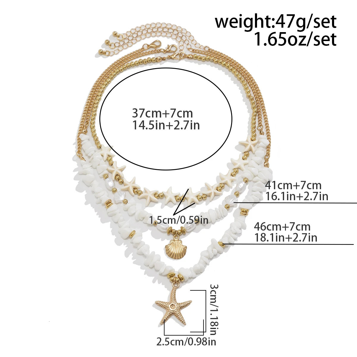 Ingemark 3Pcs/Set Boho Starfish Conch Pendant Choker Necklace Women Creative White Irregular Stone Chain Aesthetic Y2K Jewelry 250712