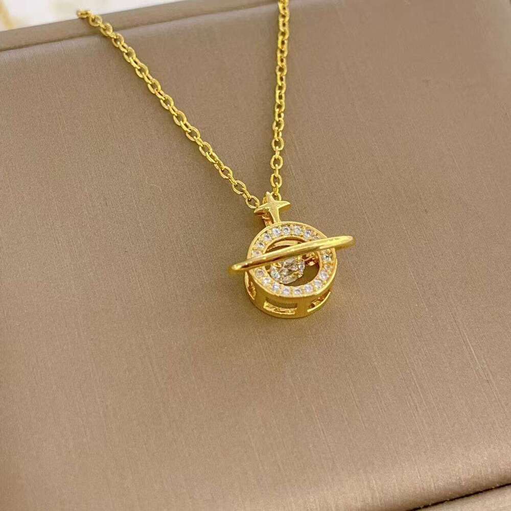 Smart Series Planet Copper Gold-Plated Necklace Niche Fashion Light High-End Clavicle Chain 8D0