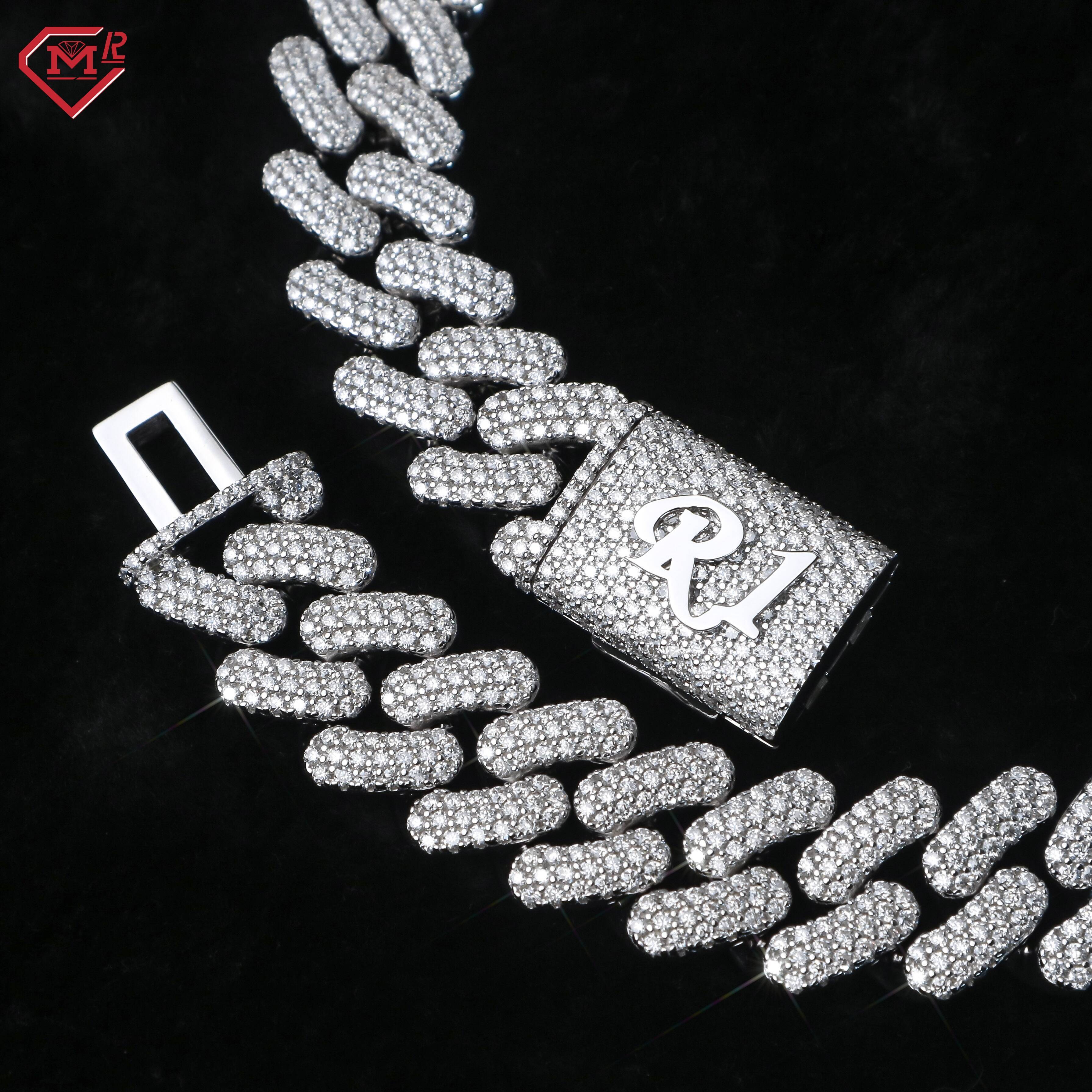 Hiphop Jewelry 3 Rows Cuban Chain Necklace 18mm Vvs Iced Out Diamond 925 Silver Moissanite Cuban Chain