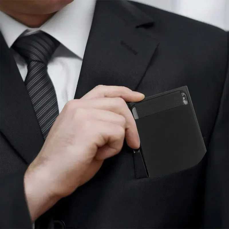 Automatic Flip Card Side Push Card Holder Sleeve Large Capacity 12 Cards Slot Metal Cards Box Men Credit Card Anti-theft Wallets S250716
