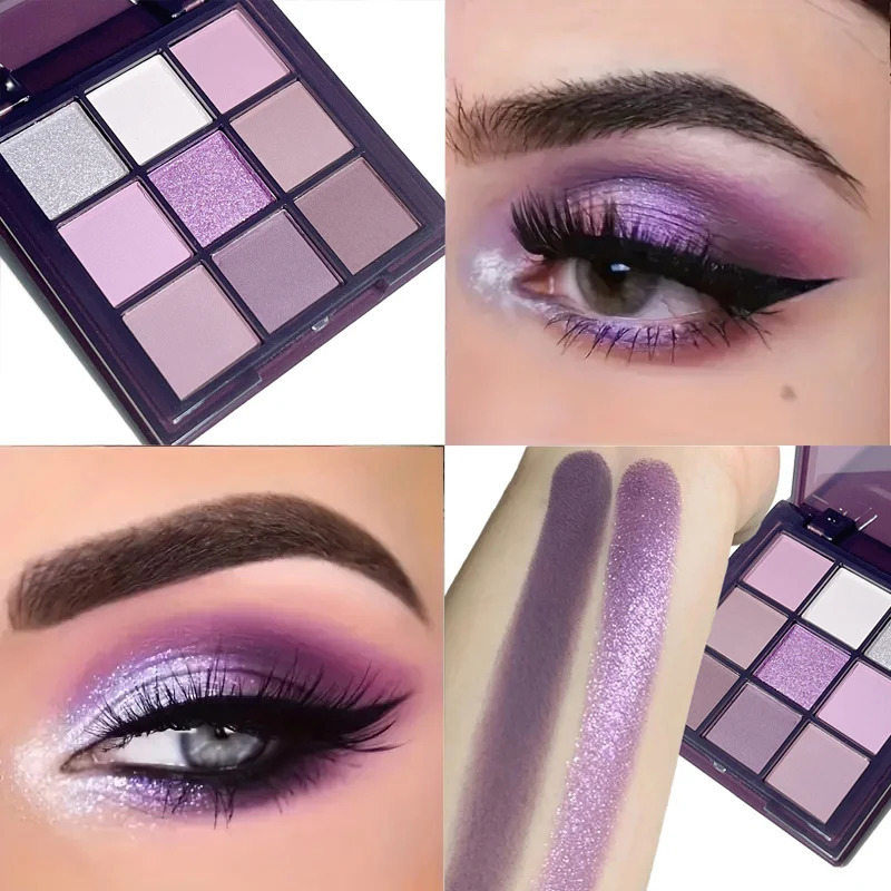 Purple Eyeshadow Palette -9 natural and shimmery finish colors for a long-lasting smoky eye makeup 250712