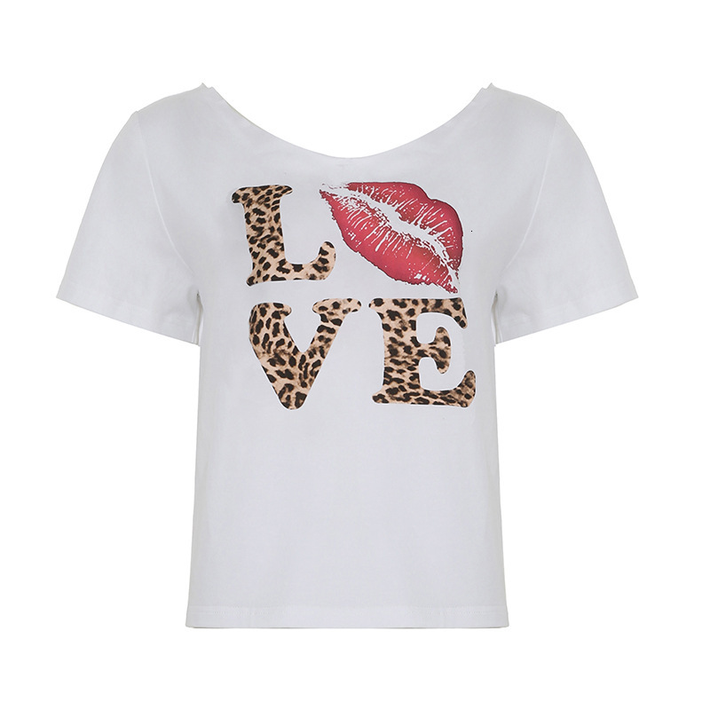 Summer New Women S T Shirt American Street Style Hot Girl Outfit Letter Print Cross Border Off Shoulder V Neck Loose Casual Versatile Short Top Design