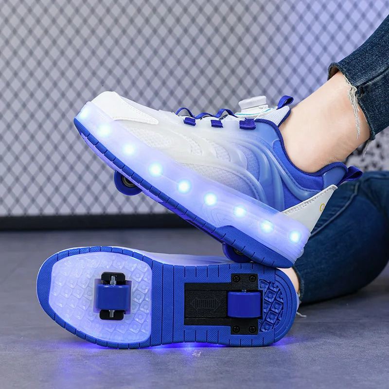 Two Wheels Childrens Led Light Roller Skate Shoes For Kids Boys Girls Glowing Sports Luminous Sneakers Skateboard USB Charging 250716