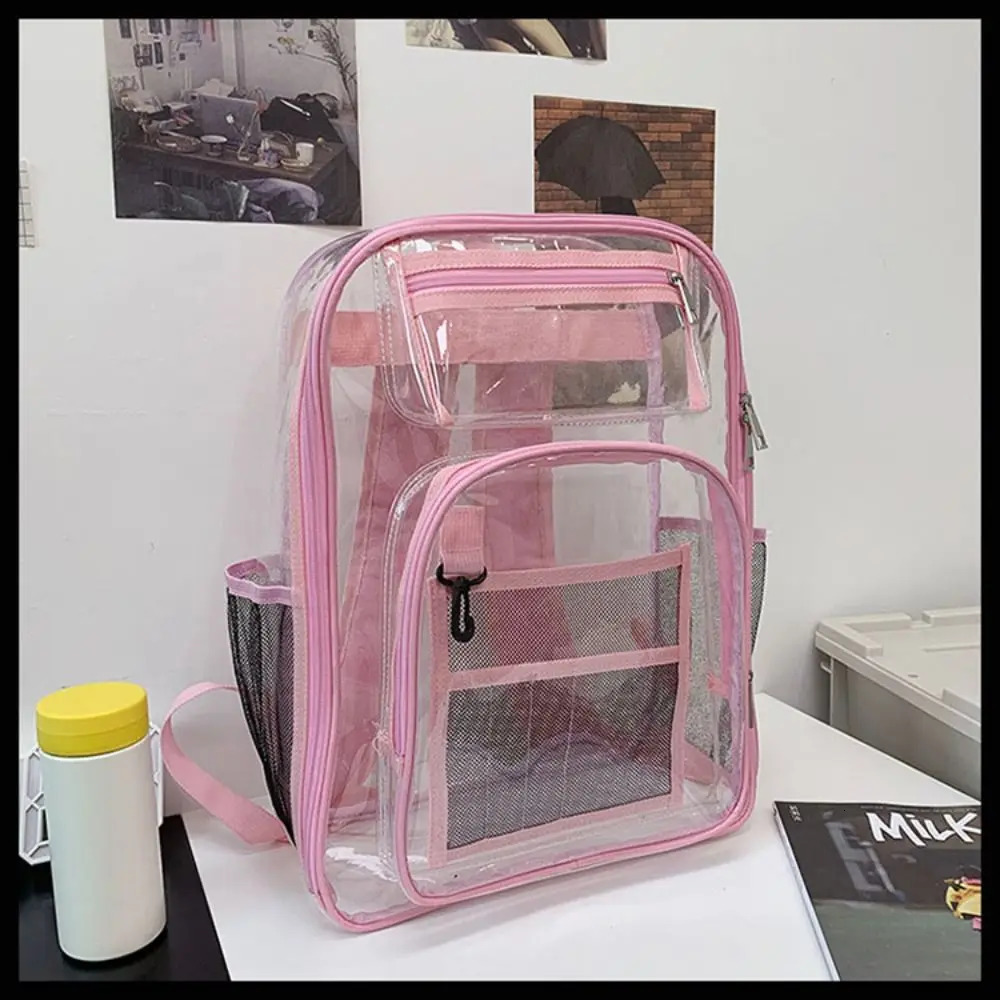 PVC Clear Backpack Large Capacity Waterproof Students Bookbag with Multi-pockets See Through Transparent Backpack School 250714