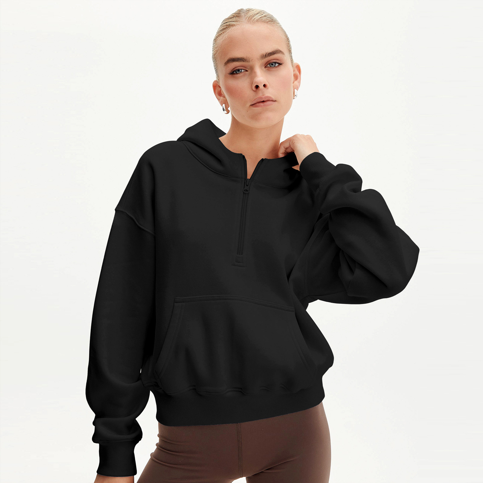 hot Free shipping designer hoodie for women Half zip hoodie fashionable simple loose fitting pullover hoodie long sleeved top