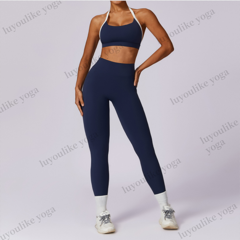 O109 Women Outdoor Sports Yoga Bra Top Pants Set Beauty Back Yoga Suit Leisure Tight Sports Running Fitness Women's Activewear Set