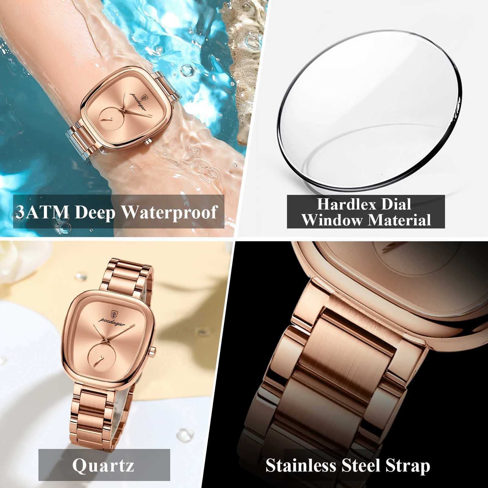 POEDAGAR Luxury for Women Waterproof Stainless Steel Quartz Ladies High Quality Mens Elegant Fem Clock Y250715