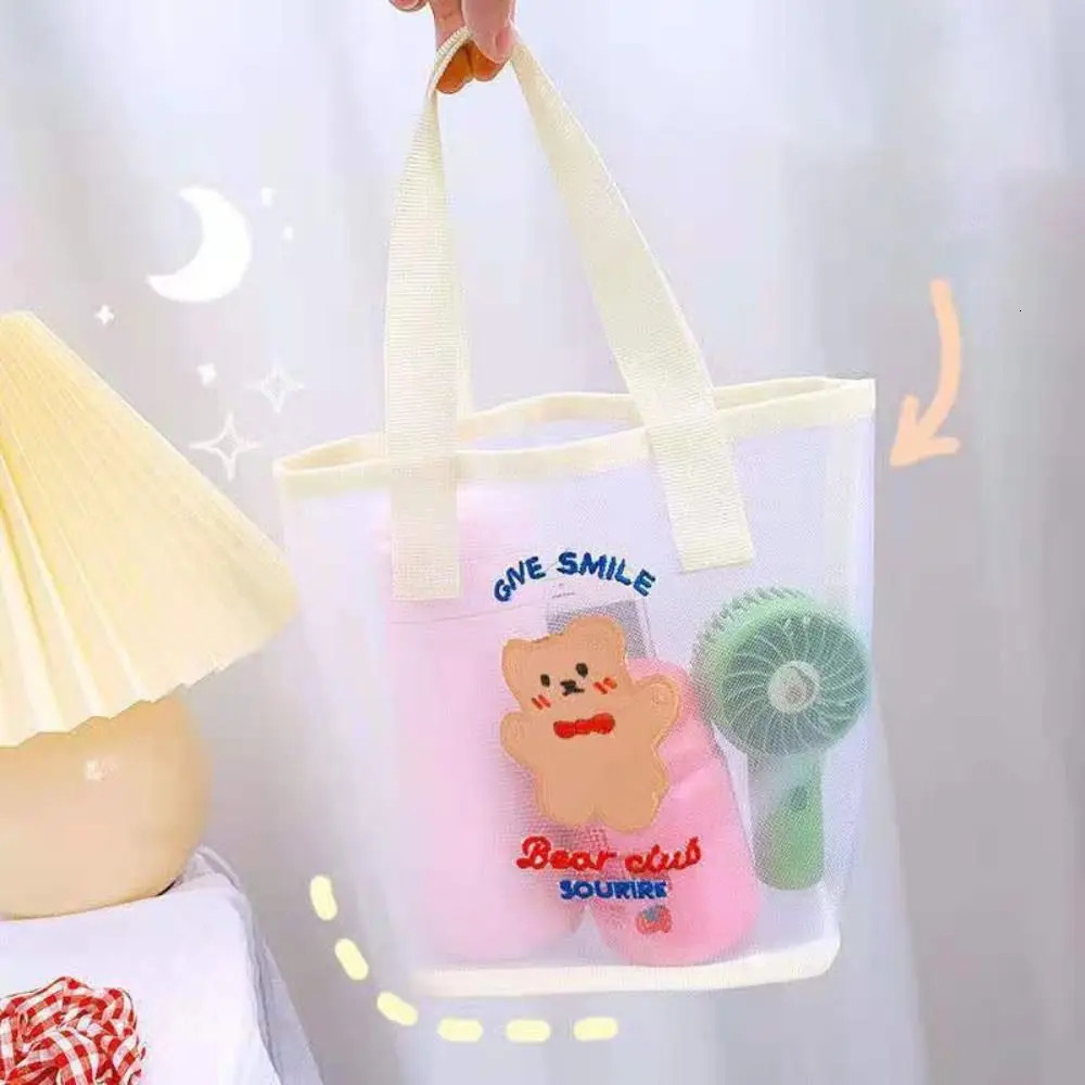 INS Cute Bear Cosmetic Bag Women Fashion Handbag Transparent Mesh Makeup Case Summer Convenient Swimming Outdoor Beach Bag 250714
