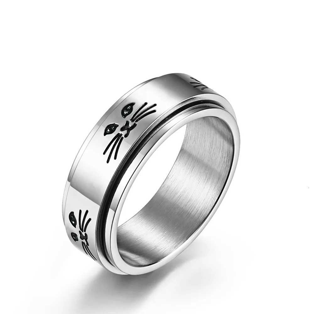 Hollow out cat Animal Stainless Steel Anti Stress Ring For Girl Anxiety Relief Spinning Knuckle Ring Fidget Metal Spinner Anillo S250716