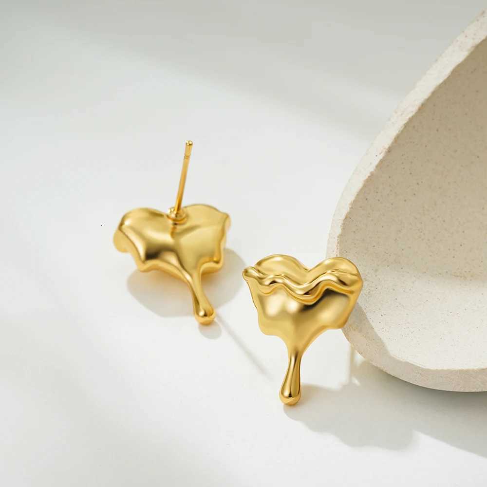 Charm Gold Silver Mix Color Liquid Heart Small Stud Earrings for Women French Jewelry Party Gifts Love Dripping Ear Studs Bijoux y250715