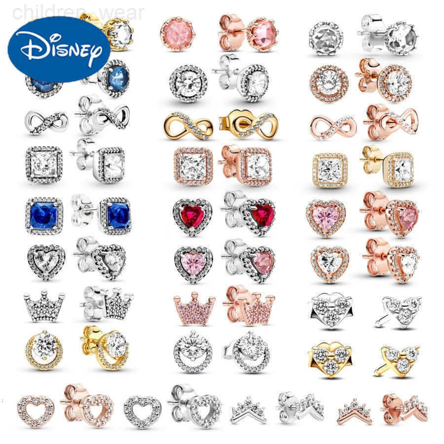 Disney Charming Red Pink Heart Gemstone Eternal Stud Earrings Fit Original Women Jewelry W20250716