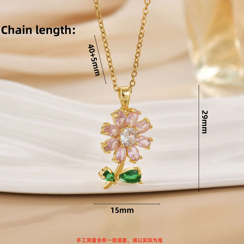 For Women, Internet Celebrity Colorful Zircon Flower, Niche Fashion New Design Pendant, Elegant Set, Titanium Steel Necklace 9A9