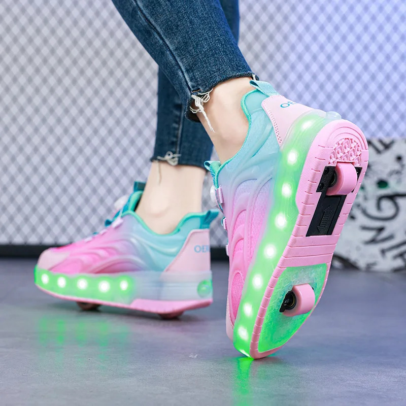 Two Wheels Childrens Led Light Roller Skate Shoes For Kids Boys Girls Glowing Sports Luminous Sneakers Skateboard USB Charging 250716