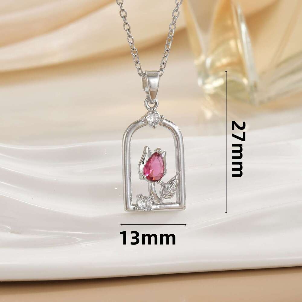 Hot-Selling French Hollow Window Sill Tulip Small Ins Style Elegant Flower Necklace Collarbone Chain 905