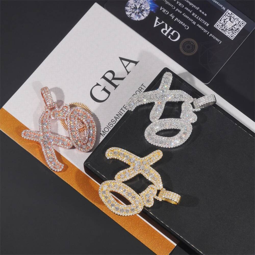 925 Silver Iced Out Moissanite XO Letter Hip Hop Pendant GRA Certification