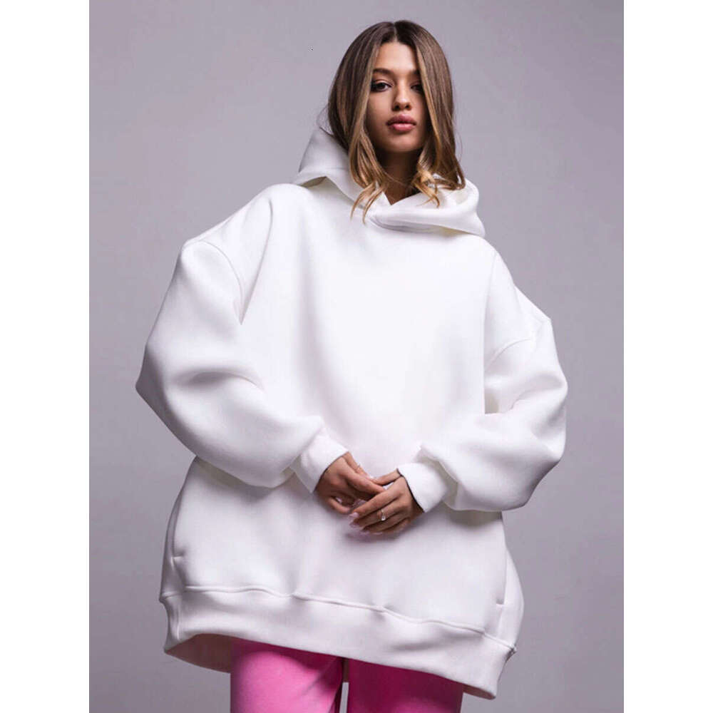 Solid Color Hooded Autumn Winter New Women's Fashion Simple Casual Loose Hoodie Sweatshirt B5