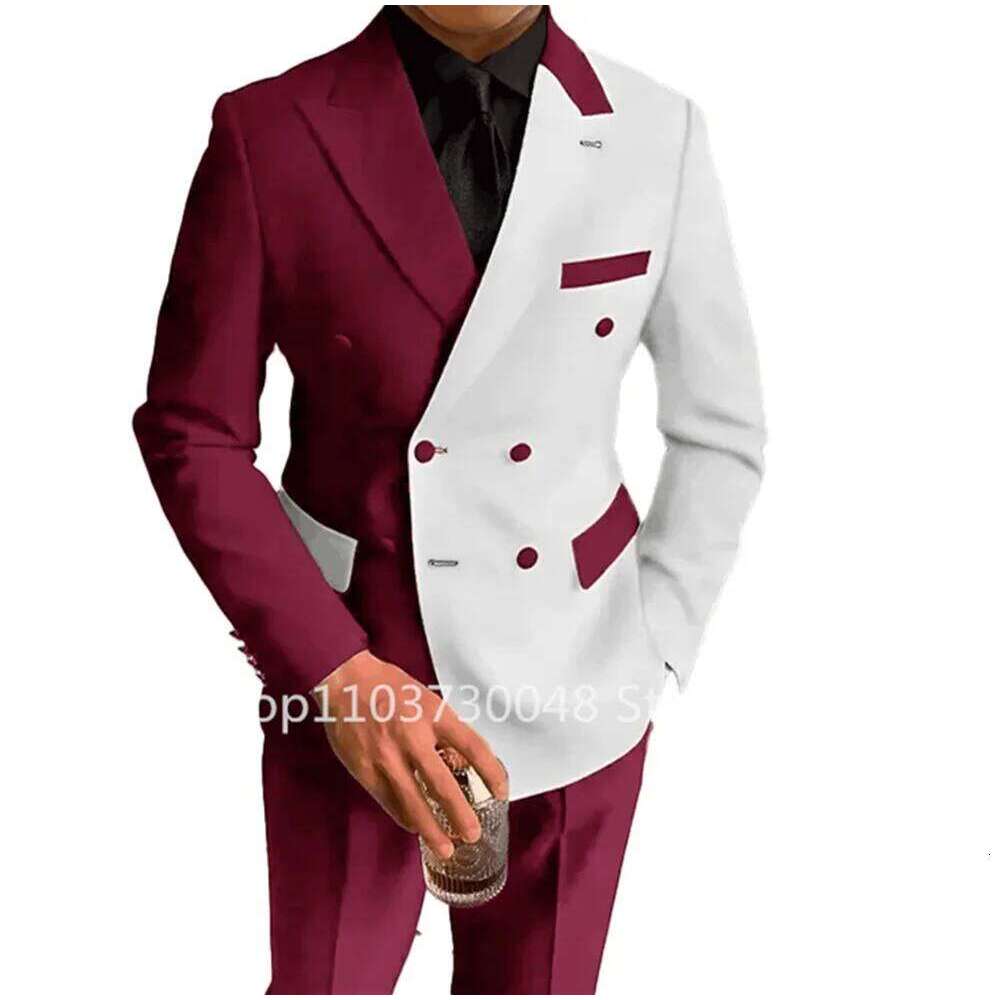 Fashion 2 Piece Wedding Men Suits Slim Fit Peak Lapel Double Breasted Blazer Pants Formal Business Groom Tuxedos Costume Homme