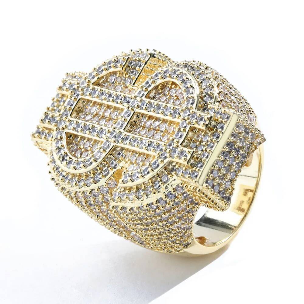 Hot Selling Hip Hop Jewelry Brass 5A Cz Iced Out Dollar Big Rings Mens Good Quality Money Ring Party Gift
