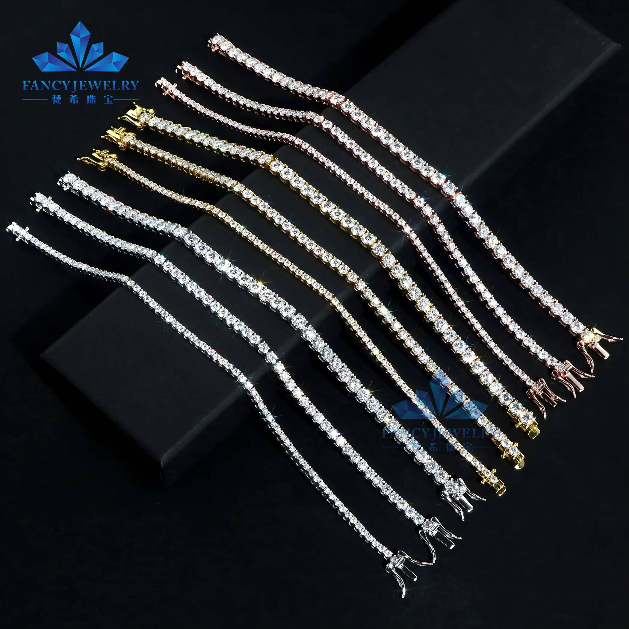 Wholesale Factory Price Iced Out 2mm 3mm Moissanite Necklace 925 Sterling Silver Lab Diamond VVS Moissanite Tennis Chain