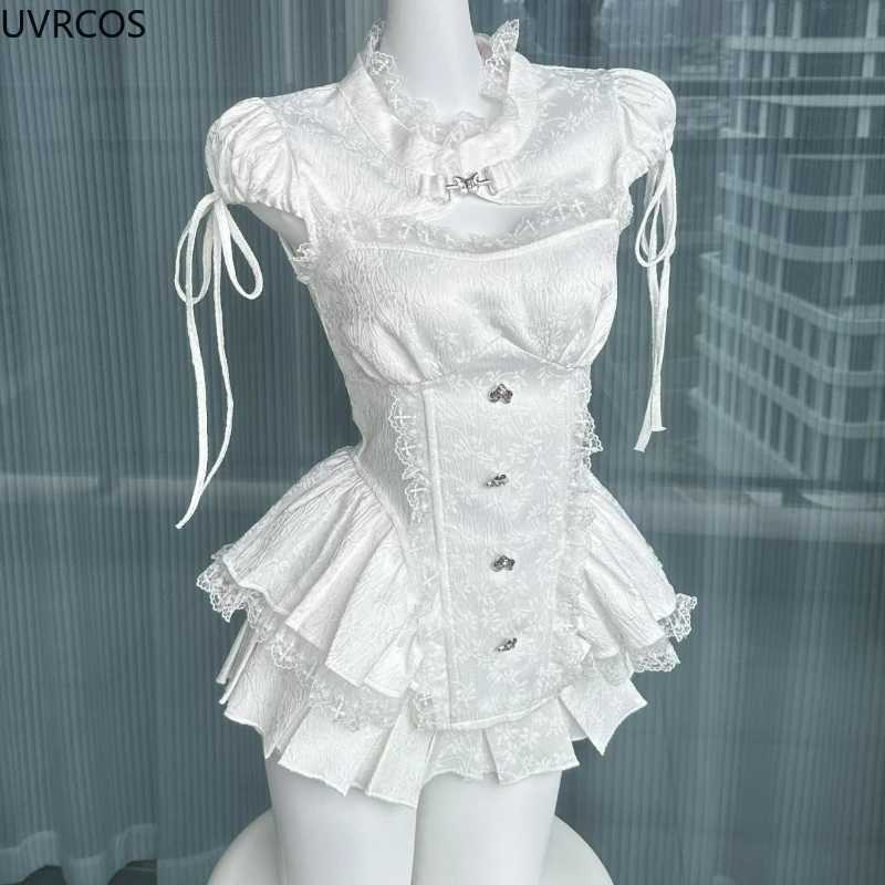 Japanese Sweet Lolita Style Skirt Set Women Kawaii Lace Patchwork Bow Tops Cute Mini Cake Skirts Suits Korean Y2k 2 Piece Sets R250716