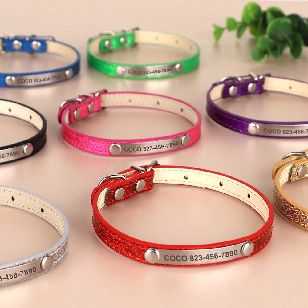Personalized Cat Collar Bling PU Leather Cat Collars Free Custom Pet Puppy Kitten ID Necklace Adjustable for Cats Small Dogs LL250716