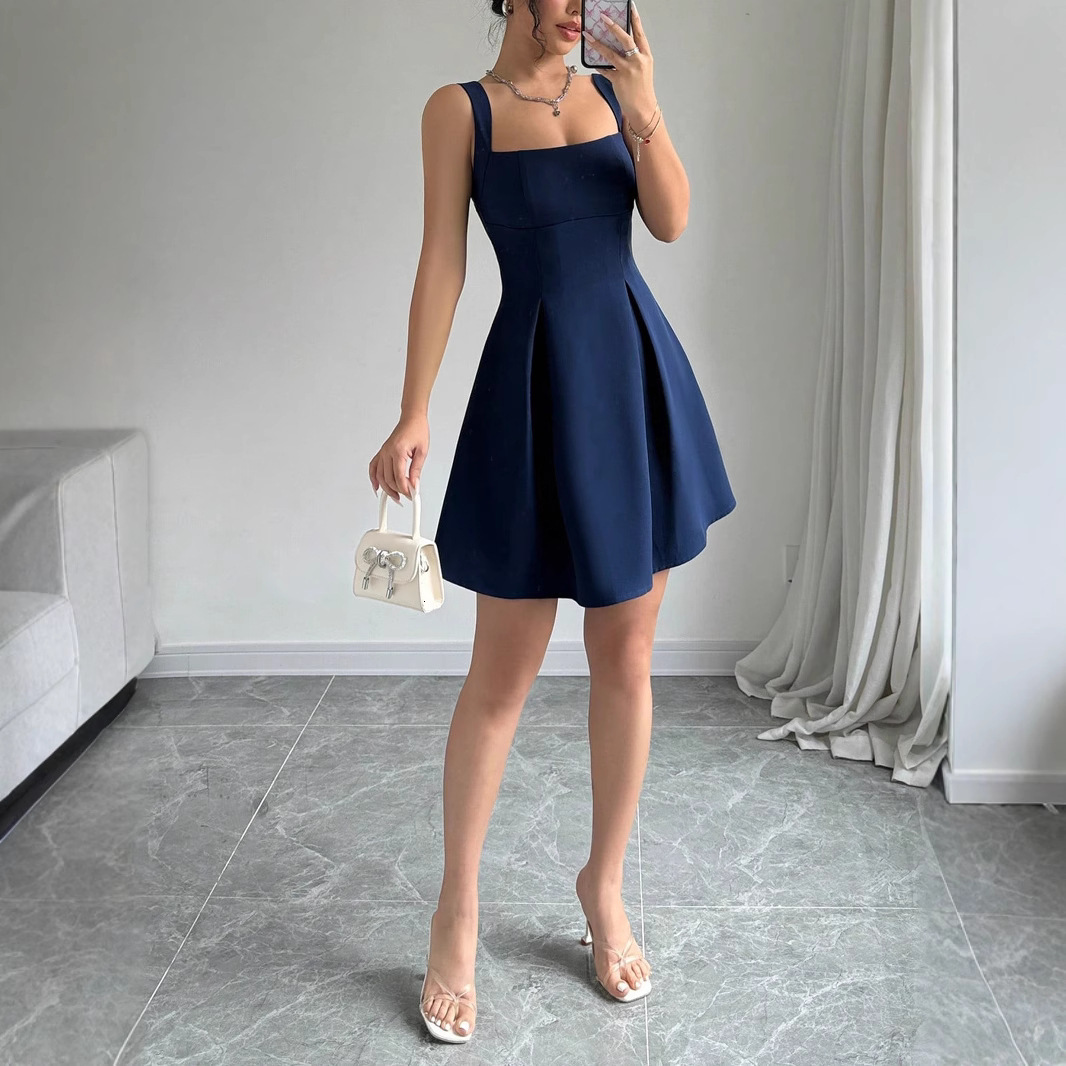 2025 Women's New Sexy Fashion Waist-Cinching Short Sleeveless Square Neck Dress